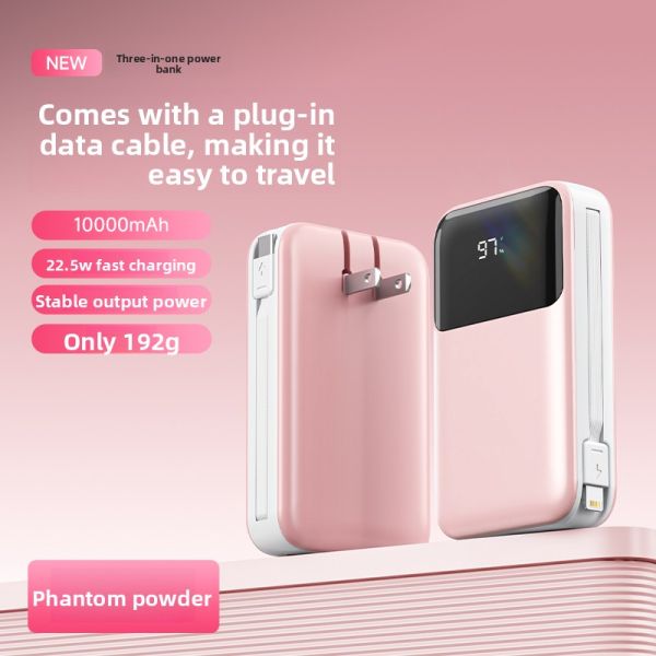 AC Plug Fast Charging Power Bank Mini 10000mAh 22.5W With Cables / LED Display