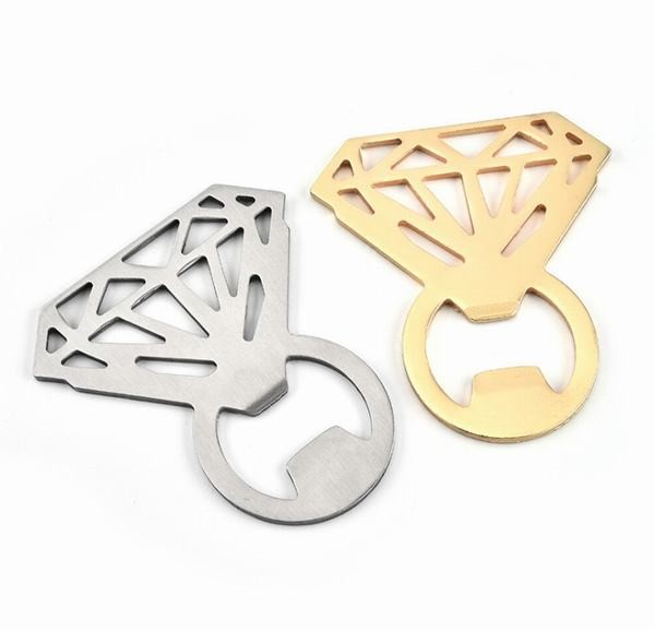Cool innovative wedding favor die punched stainless steel diamond ring shaped beer bottle opener