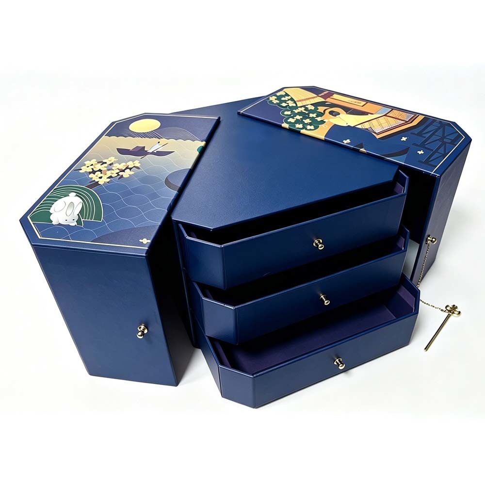 Octagonal Gatefold Custom Gift Box with Multi Layer Drawers