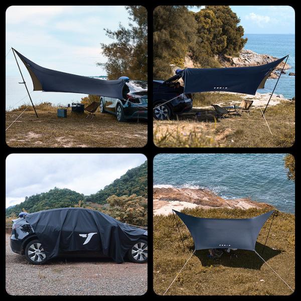 530*390CM Black 420D Ripstop Polyester Tesla Camping Tent Lightweight Car Canopy Rainfly Side Awing For Model Y&3