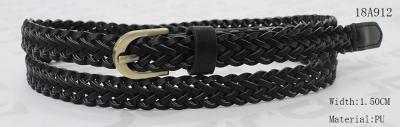 Fashionable Black PU Womens Braided Belt With Gold Satine Buckle & PU Tip In 15MM