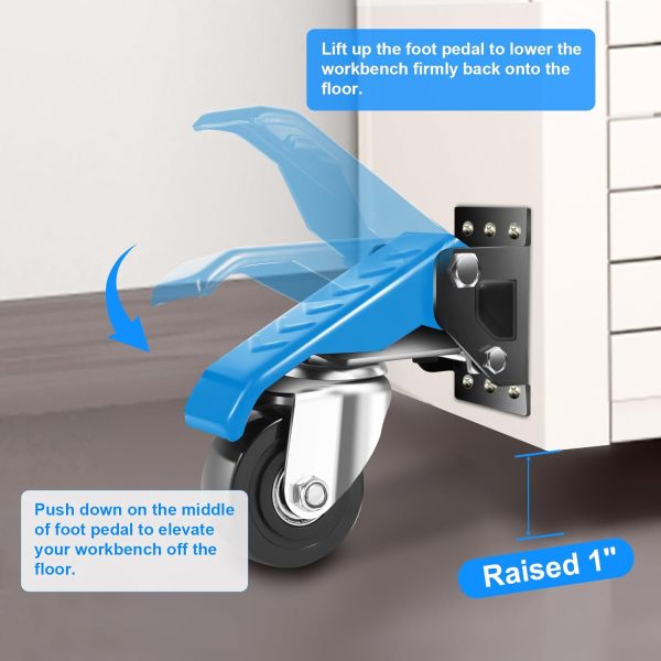 Set of 4 2.5 Inch Workbench Kit Heavy Duty Retractable Side Mount Durable Caster Wheels