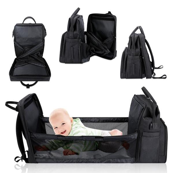 Baby Diaper Tote Bags Backpack Black Insulated Bottle Storage 14X9X16