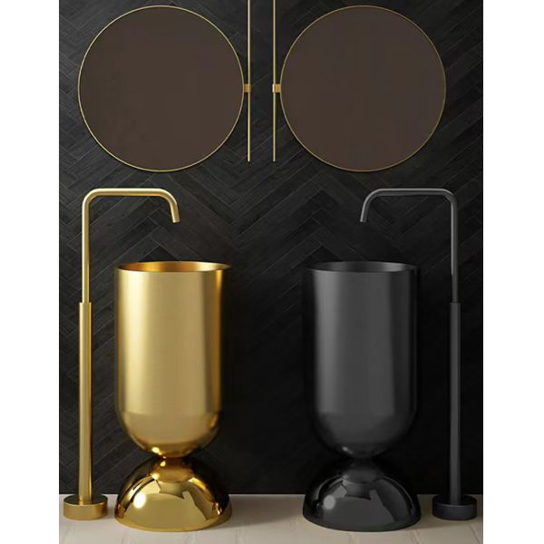 High Arc Free Standing Stainless Steel Pedestal Sink With PVD Nano Tech Coating