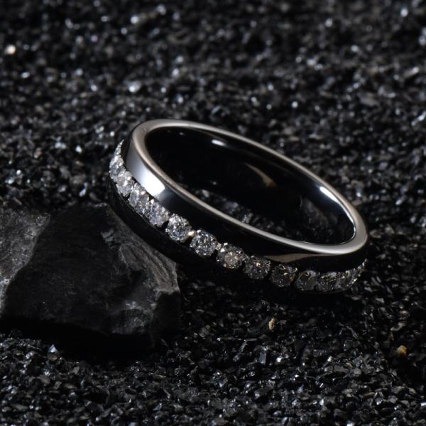 Engagement Couple Black Ceramic Rings 6MM Full Diamond With Invisible Setting