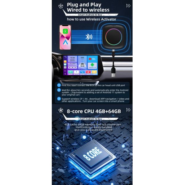 Алюминиевый сплав Carplay Box Android 13 Для Kia Vw Toyota Peugeot Volvo