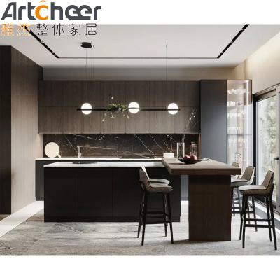 Custom Made Solid Wood Frame Kitchen Island with Lacquer Finish and Modern Dining Room