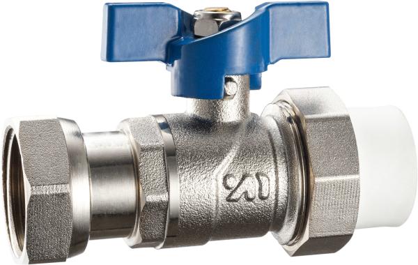 3604 3618 Nickel Plated Straight Type Brass Ball Valve with Blue Aluminum Butterfly Handle for PP-R pipe connection