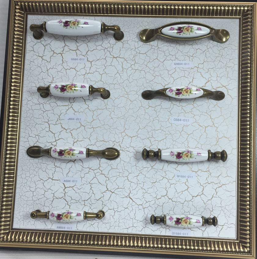 Diameter 33mm Round Ceramic Wardrobe Door Knobs Gold Plated Rose Pattern Porcelain Furniture Handles