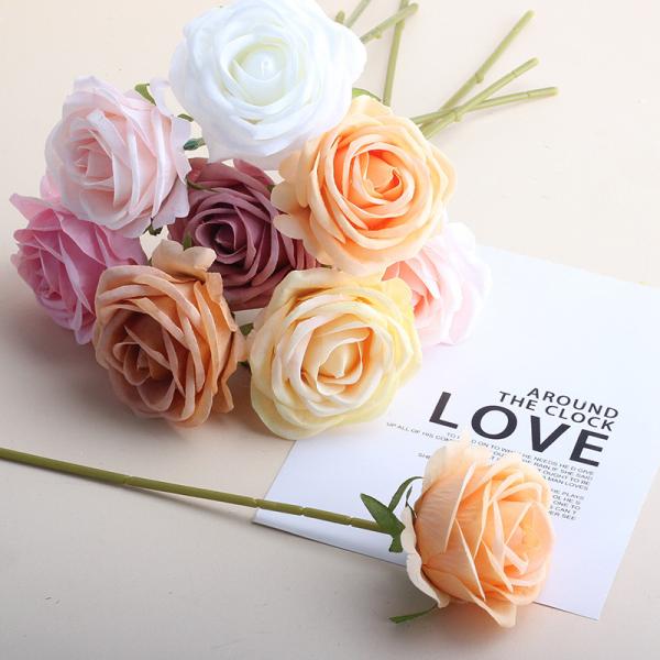 Cross border simulation artificial simulation rose single branch rose flower artificial flower silk flower home decoration flower