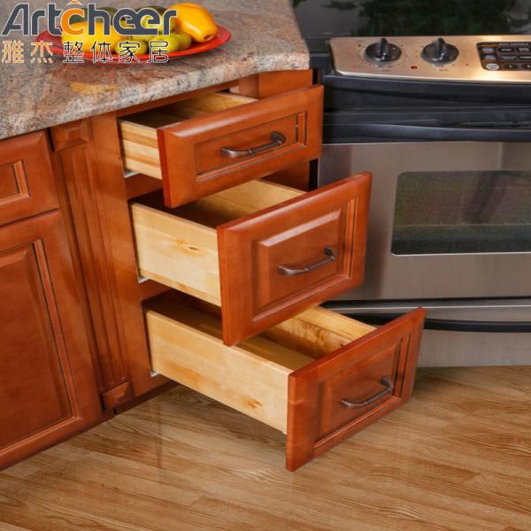 Solid Wood Kitchen Cabinet with Wall Hang Cabinet and PVC Membrane Surface Treatment