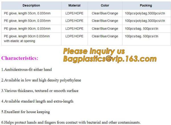 Disposable PE elbow length gauntlets gloves,disposable plastic PE glove with high quality for medical glove bagplastics