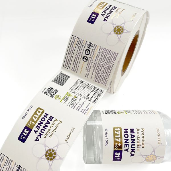 Custom Design Gold Foil Stamping Texture Paper Sticker Roll Food Package Adhesive Rectangle Label Printing Clear