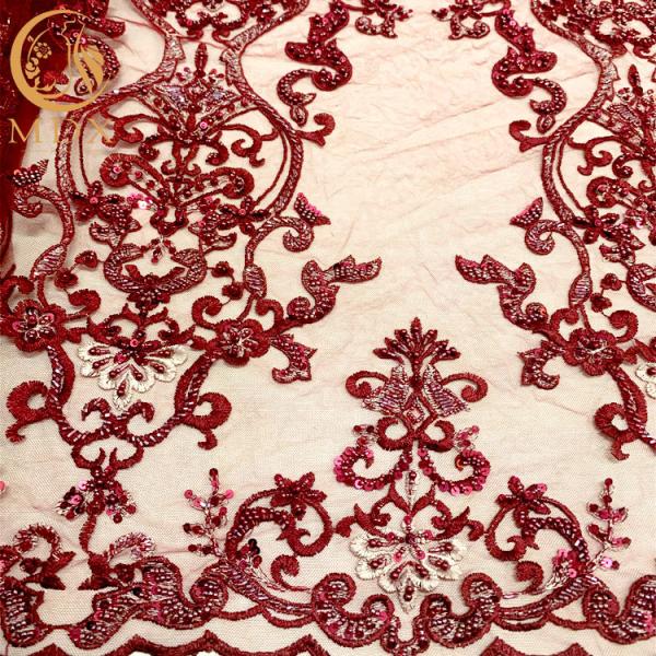Shining Sequins Wedding Dress Lace Fabric 3D Heavy Beaded