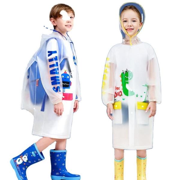 Kids Waterproof Raincoat, Children'S Raincoat Transparent Poncho, Students in school bag raincoat hooded animation