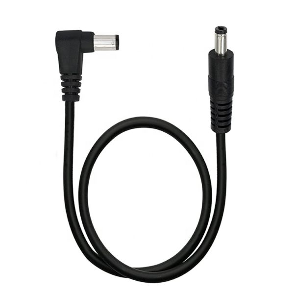 Ángulo recto de 90 grados de macho a macho recto 5.5x2.1mm Jack de barril Cable de extensión de energía DC
