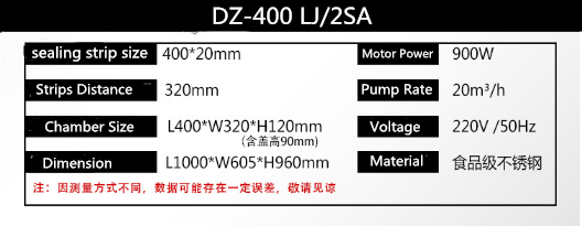 Electric Cartons Provided Double Chamber Vacuum Packing Machine with 1000W 750W Power