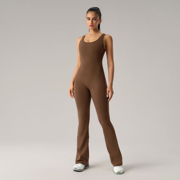 Yoga Flare Leg Jumpsuit Sleeveless Buttery Soft Slim Fit Navy Blue for Women