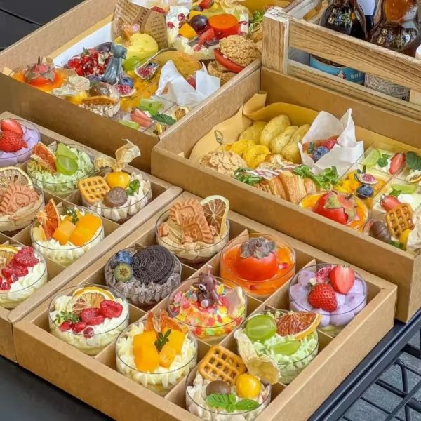Picnic Box 25cm*25cm with Lid Kraft Paper Disposable Mousse Cup Packaging Eco-friendly