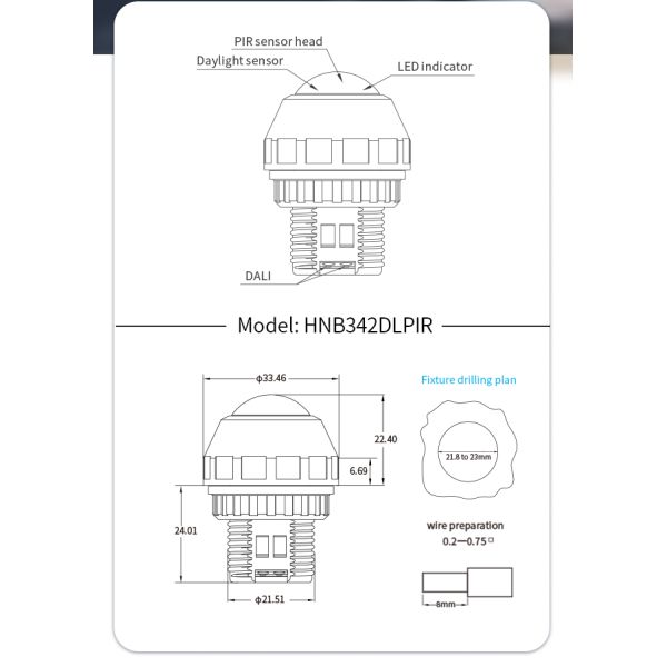 Zhaga book20 based CASAMBI BLE mesh PIR motion sensor, DALI-2 output, with enhanced highbay detection up to max.17m