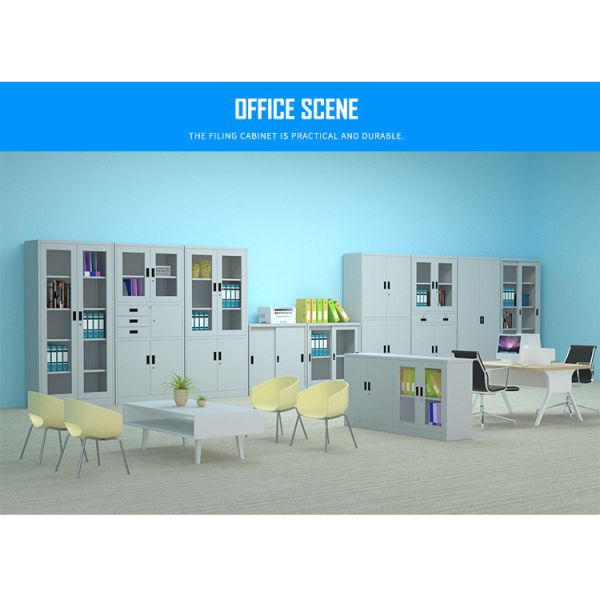 Gabinete de fichero de acero de la puerta de cristal con el armario de la puerta de la diapositiva del metal de la cerradura