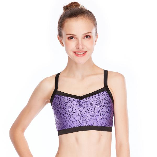 Bras Top Crop Top Girls Dance Wear Gym Spandex Sequin Crop Top With Black Edge
