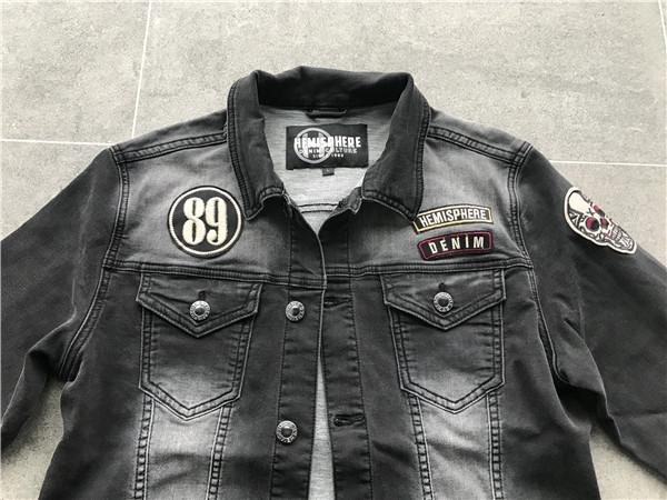 Black Washed Badge Mens Denim Jacket And Jeans Button Through Trucker Jacket TW76375
