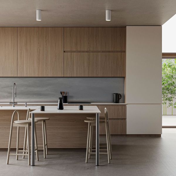 Melamine Finish Wood Grain And Solid Wood Handleless Kitchen Cabinet For Villa