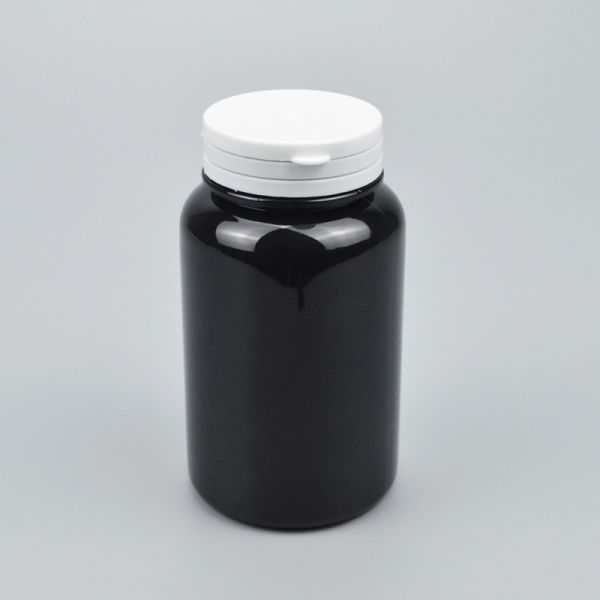 Highly Customized 4oz PET Capsule Bottle of Orange Black Plastic Nutrition Supplement with Purple Tamper Proof Packaging