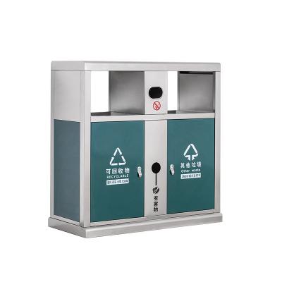Green Double Barrel Trash Bin Large Outdoor Stainless Steel Recycle Garbage Bins