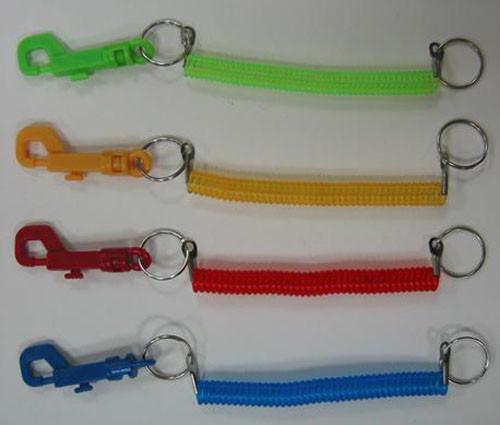 Custom Expandable Flex Plastic Pop Key Coil w/Plastic Snap Clip and 2pcs Split Rings