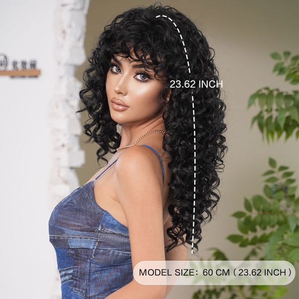 Fashion Long Deep Curly Hair Natural Black Synthetic Wigs For Women