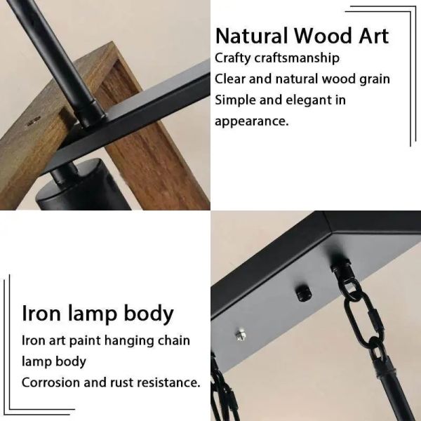 Solid Wood Iron Hanging Lamp Vintage Industrial Style Pendant Light (WH-VP-373)