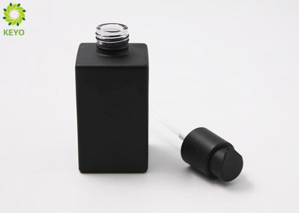 Matte Black Flat Shoulder Glass Pump Bottles 4 OZ For Foundation / Lotion