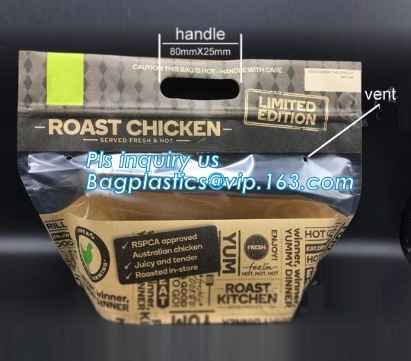Stand Up Roasted Chicken Packaging Bags With Zip Top Hot Rotisserie Chicken Bag, Microwaveable pouch