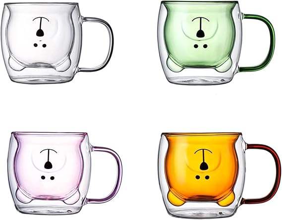 250ML Capacity Cute Double Walled Beer Glass Double Layer Glass Mug Custom Logo