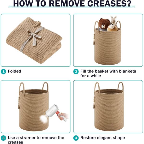 80L Extra Large Jute Woven Hamper Laundry Basket Wicker Rope Clothes Hamper For Baby Nursery Kids Tall Rattan Blanket Basket In Living Room Bedroom