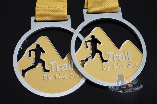 Cut Out Design Custom Award Medals , Personalised Medals With Yellow Ribbon