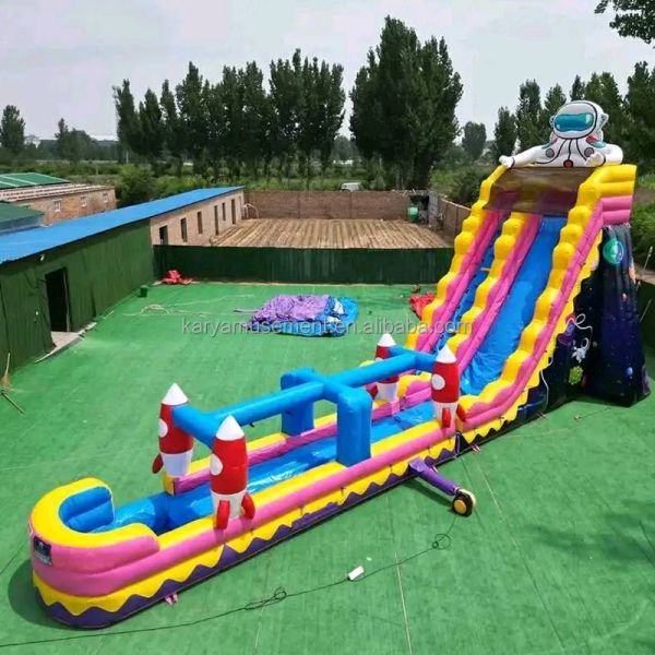 Commercial Astronaut Theme Inflatable Pool with Huge Water Slide and Rocket Long Slide