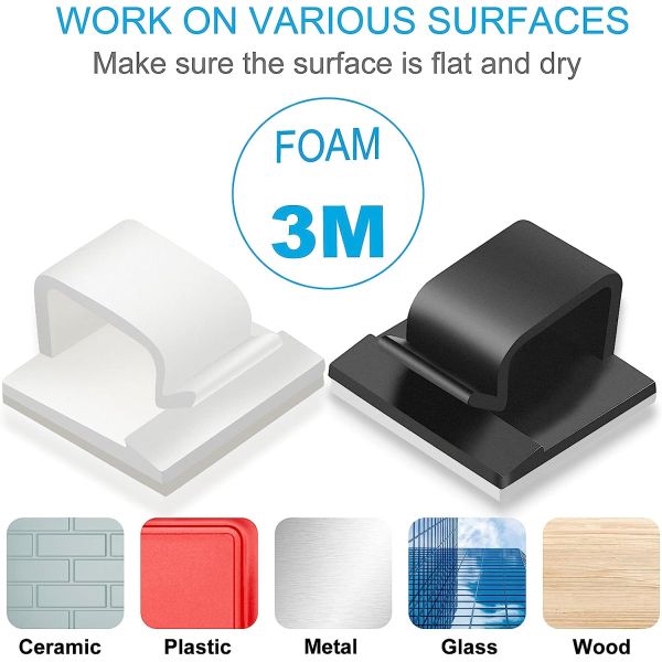 Black White Wall Wire Holder Strong Adhesive Eco Friendly For Wide Application