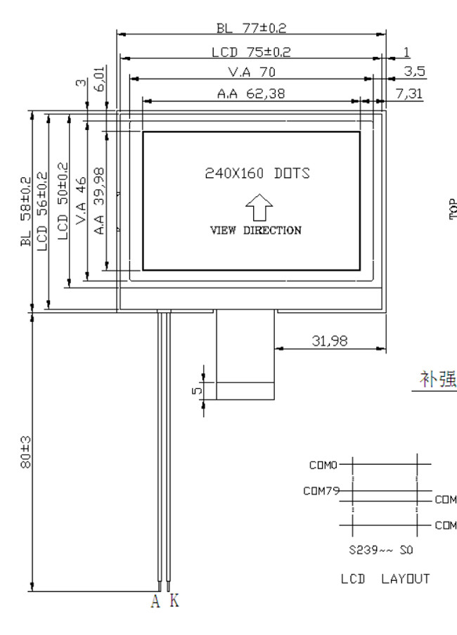 Интерфейс модуля FSTN положительный 3.3V MUC 8080 графического дисплея COG 240x160 LCD