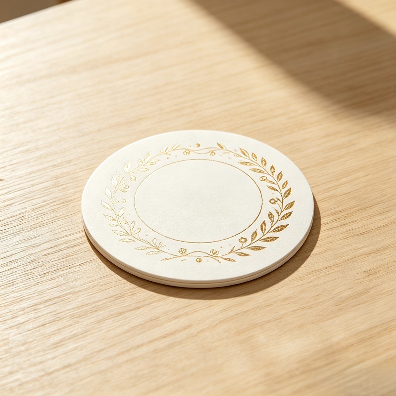 Custom printed gold foil stamped luxury disposable paper coasters