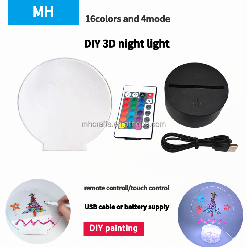 OEM Acrylic Plastic Sheets PMMA 3D Acrylic Night Light 16 Colors For Kids Bedroom Decor