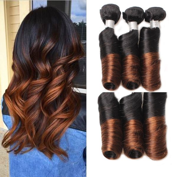 Funmi Hair Ombre Brazilian Hair Bundles Bouncy Curl Spring Curl 1B/4 Ombre Virgin Human Hair Weave