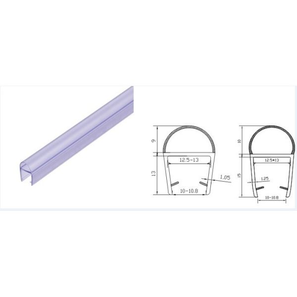 180 Degree H Type Polycarbonate Water Seal for 2400MM In Line Panel Steam Shower Door