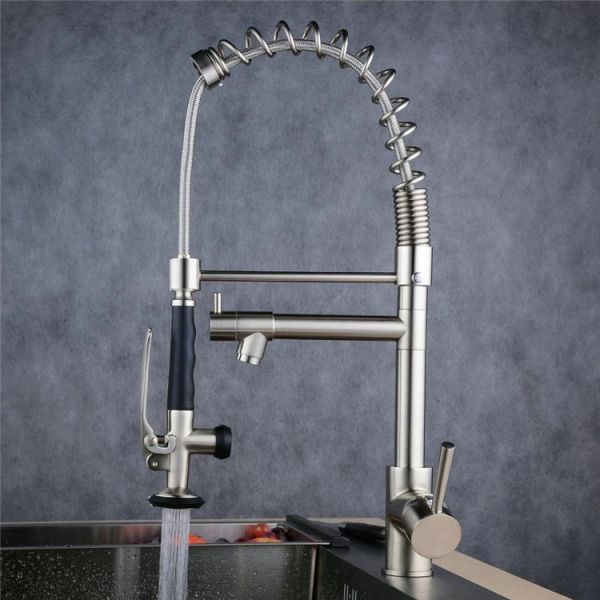 304 Stainless Steel Gold Kitchen Taps Pull Down Sprayer Spring Kitchen Mixer Faucet