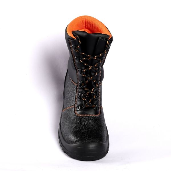 Black Leather Cut Steel Toe Protection Anti Slip Function Action Safety Shoes Shock Proof