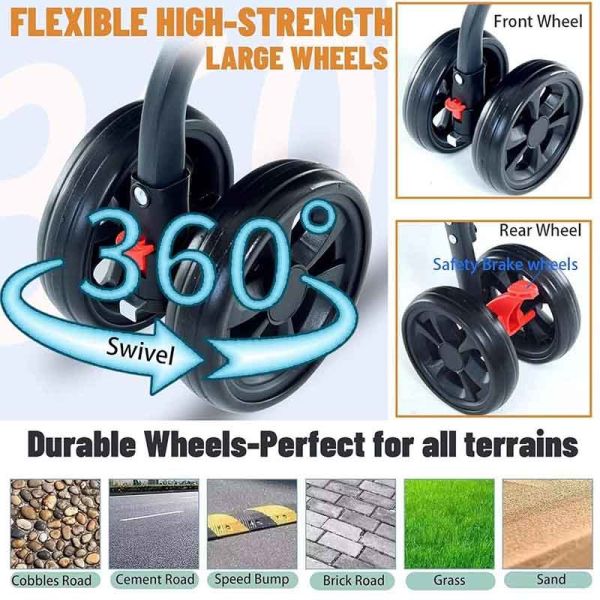 Foldable Pet Stroller Lightweight Portable Travel Dog Cat Stroller with Storage Basket & Safety Brakes