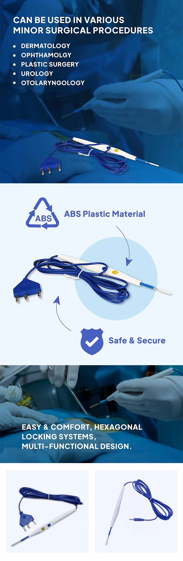 Foot-Controlled Instantaneous Electrosurgical Pen Class II Medical Device CE Certified White