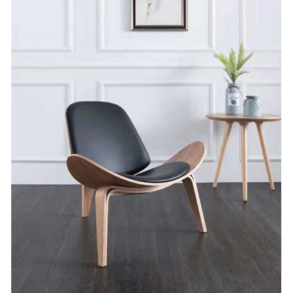 Hotel Leisure Bentwood Lounge Chair Lobby Fabric Leather Wooden Shell Chair
